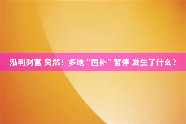 泓利财富 突然！多地“国补”暂停 发生了什么？